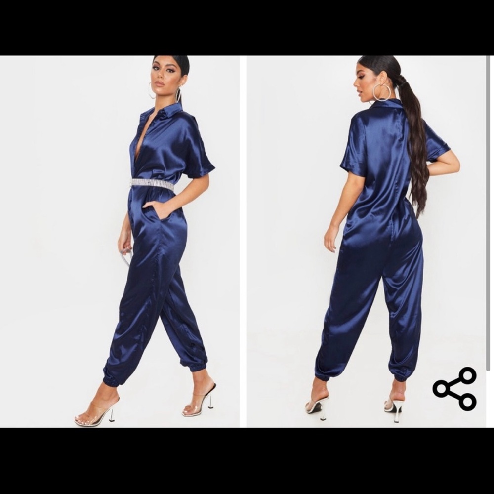Navy blue satin jumpsuit